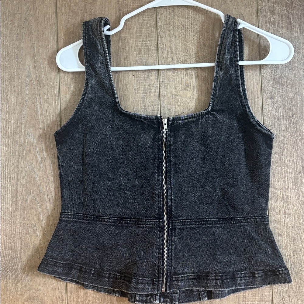 NWT black denim lace up top - Picture 4 of 4